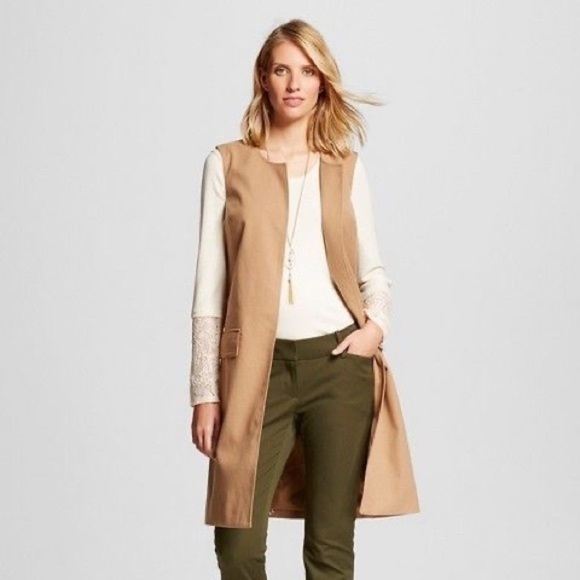 Merona Jackets & Blazers - Merona Tan sleeveless long jacket
